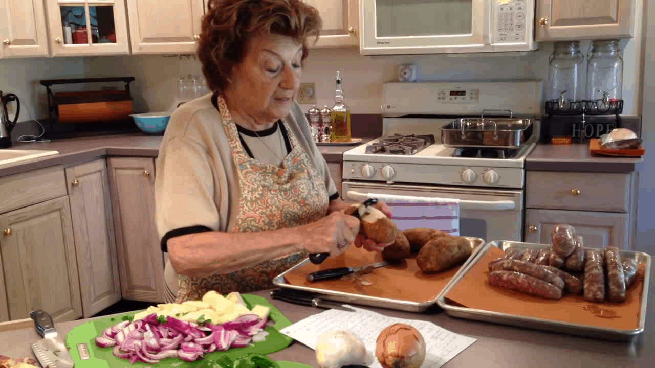 Grandma cooking a dish in the kitchen
