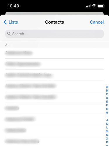 iPhone Contacts List